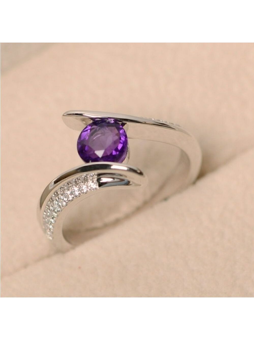 Amethyst Zircon Silver Plated Ring